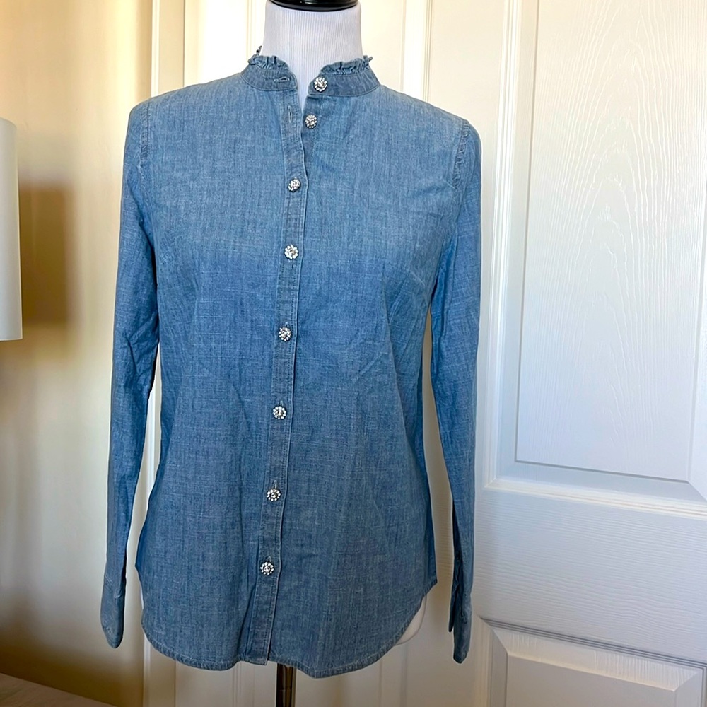 NWT -JCrew denim shirt with rhinestone buttons super cute. Size small